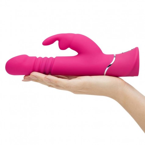 Розовый вибратор Thrusting Realistic Rechargeable Rabbit Vibrator с имитацией толчков - 22,8 см.